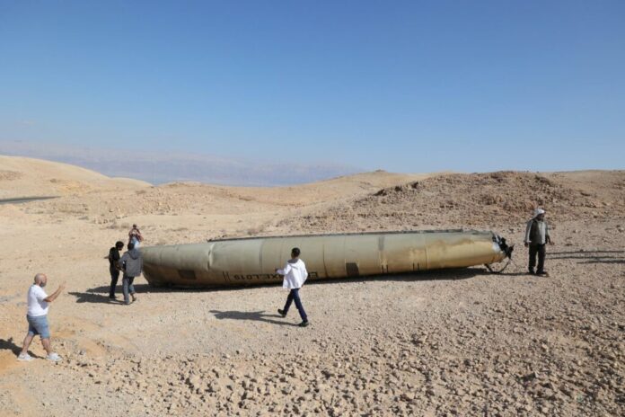 Missile wreckage after Iran launched ballistic missiles towards Israel