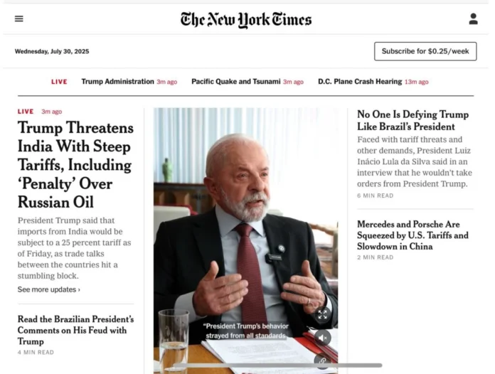 Lula no The New York Times Foto: Reprodução