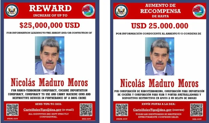Cartaz de procurado de Maduro Foto: Reprodução/DEA HQ