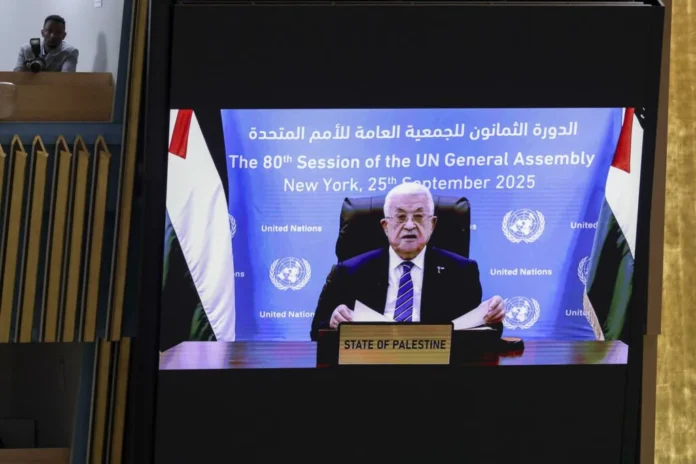 Mahmoud Abbas discursou na ONU de forma remota Foto: EFE/EPA/SARAH YENESEL