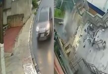 Vídeo flagra carro ‘voando’ em escadaria após motorista passar mal ao volante