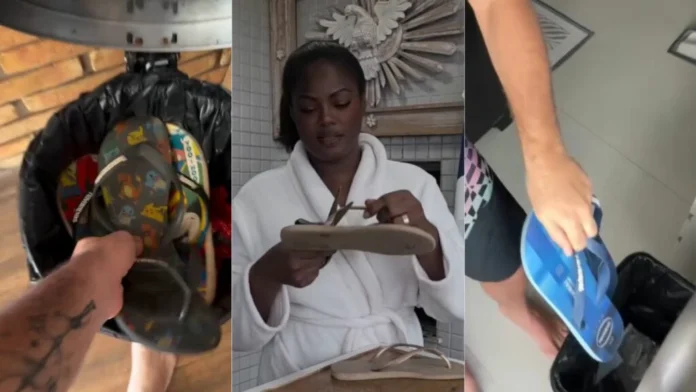 Personalidades de direita jogaram calçados da Havaianas fora Fotos: Reprodução/Prints de vídeo do Instagram