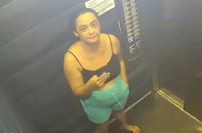 Corretora dentro de elevador antes de desaparecer Foto: Reprodução/Câmeras de Segurança Corretora dentro de elevador antes de desaparecer Foto: Reprodução/Câmeras de Segurança