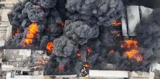 Vídeos: Incêndio de grandes proporções atinge galpão de autopeças no Rio