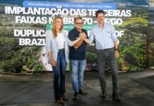O início dos trabalhos foi acompanhado pela governadora Celina Leão, que destacou o impacto da obra em dois dos principais corredores de ligação entre o DF e Águas Lindas de Goiás e Padre Bernardo | Foto: Renato Alves/Agência Brasília