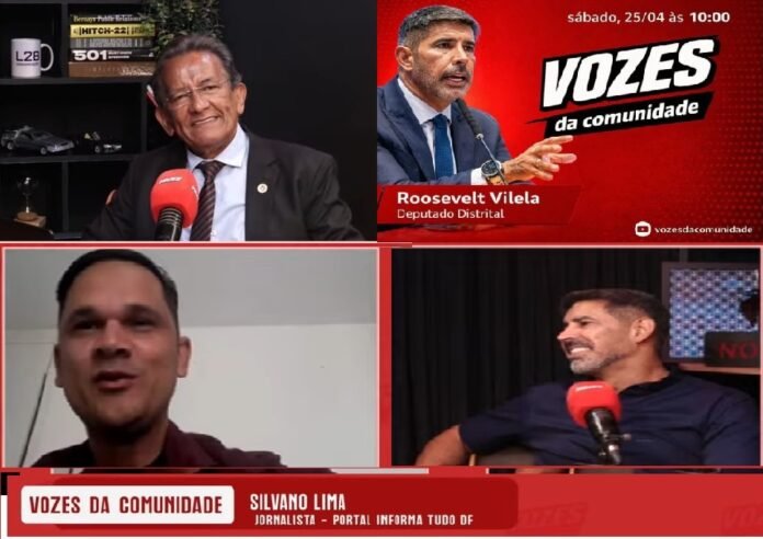 Foto: Programa vozes da Comunidade - Apresentador Jornalista Toni Duarte e Jornalista Silvano lima - entrevista ao deputado distrital Roosevelt Viela (PL)