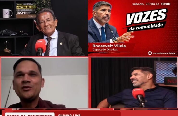 Foto: Programa vozes da Comunidade - Apresentador Jornalista Toni Duarte e Jornalista Silvano lima - entrevista ao deputado distrital Roosevelt Viela (PL)