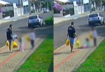 Pai é flagrado dando chute na filha Foto: Reprodução/Câmeras de Segurança